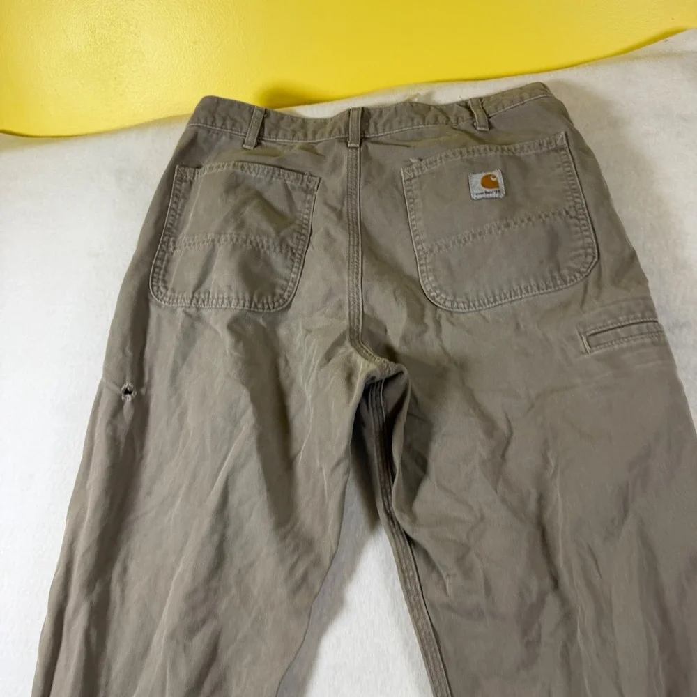 Carhartt B299 MUS Relaxed Fit Canvas Carpenter Work Pants Mushroom 33x34 Distres